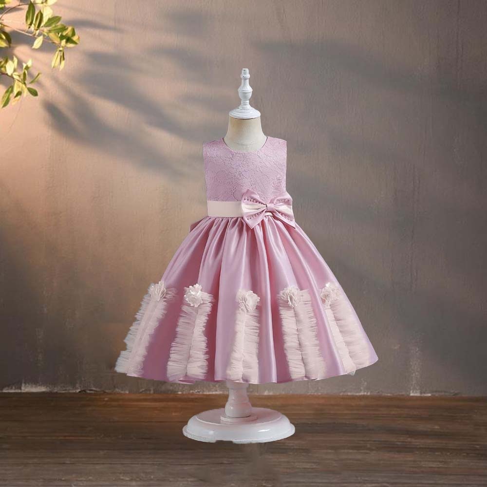 Children's Clothing Popular Gorgeous Satin Printed Princess Flower Girl Dress Wedding Birthday Party Vestido