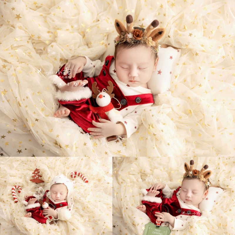 1 set Christmas Theme Newborn Baby Clothes Baby Full Moon Photo Clothes Clothing Children's Photography Baby Shooting Cloth