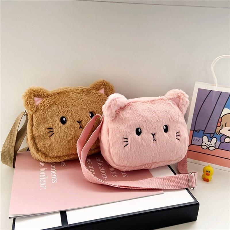 Cartoon Baby Girls Crossbody Bags Cute Soft Plush Children's Shoulder Bag Winter Fashion Boys Kids Furry Handbags Coin Purs
