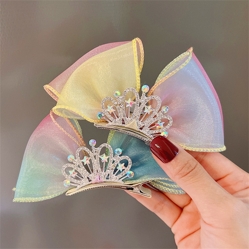 New Korean Sweet Girl Beautiful Colorful Imitation Yarn CrownDuckbill Clip Children Fashion Hairpins Hair Accessories