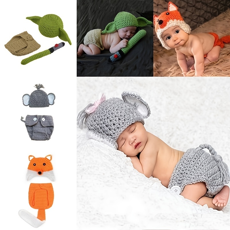 6 Type Baby Photography Set Wool Knitted Hat Baby Winter Newborn Baby Creative Take Pictures Baby Clothes