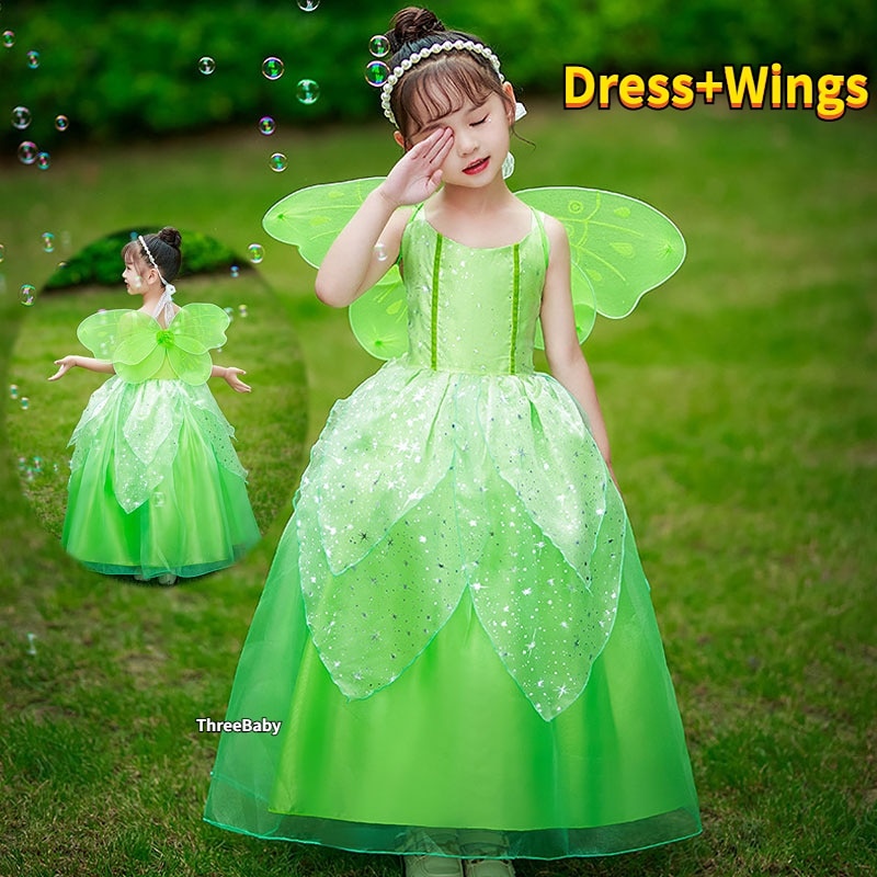 2-12 Years Set Tinkerbell Costume for Kids Girls Elf Dress Children Performance Gown Girl Princess birthday Fairy Clothing