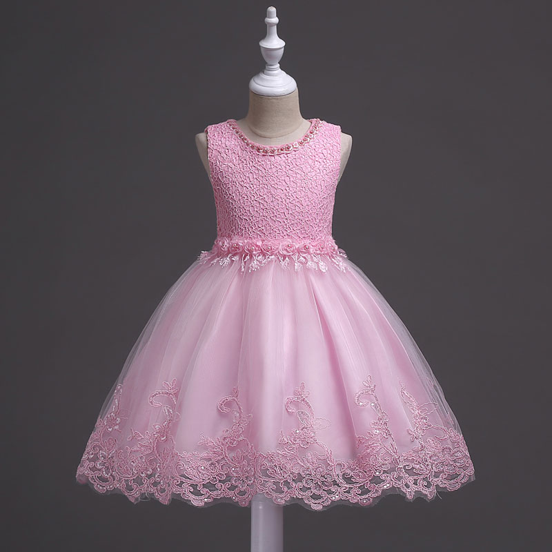 Solid Party Dress for Kids Girl Summer Children Flower Girl Dresses Lace Sleeveless Princess Wedding Girl Dress 2-10 Years
