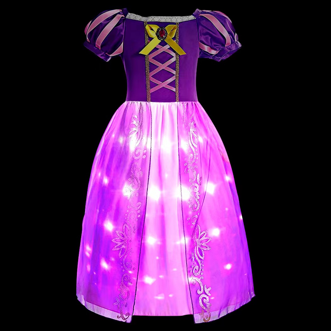 Girls Rapunzel LED Light Up Dress Kids Summer Tangled Fancy Cosplay Princess Dresses Children Birthday Carnival Party Clothes
