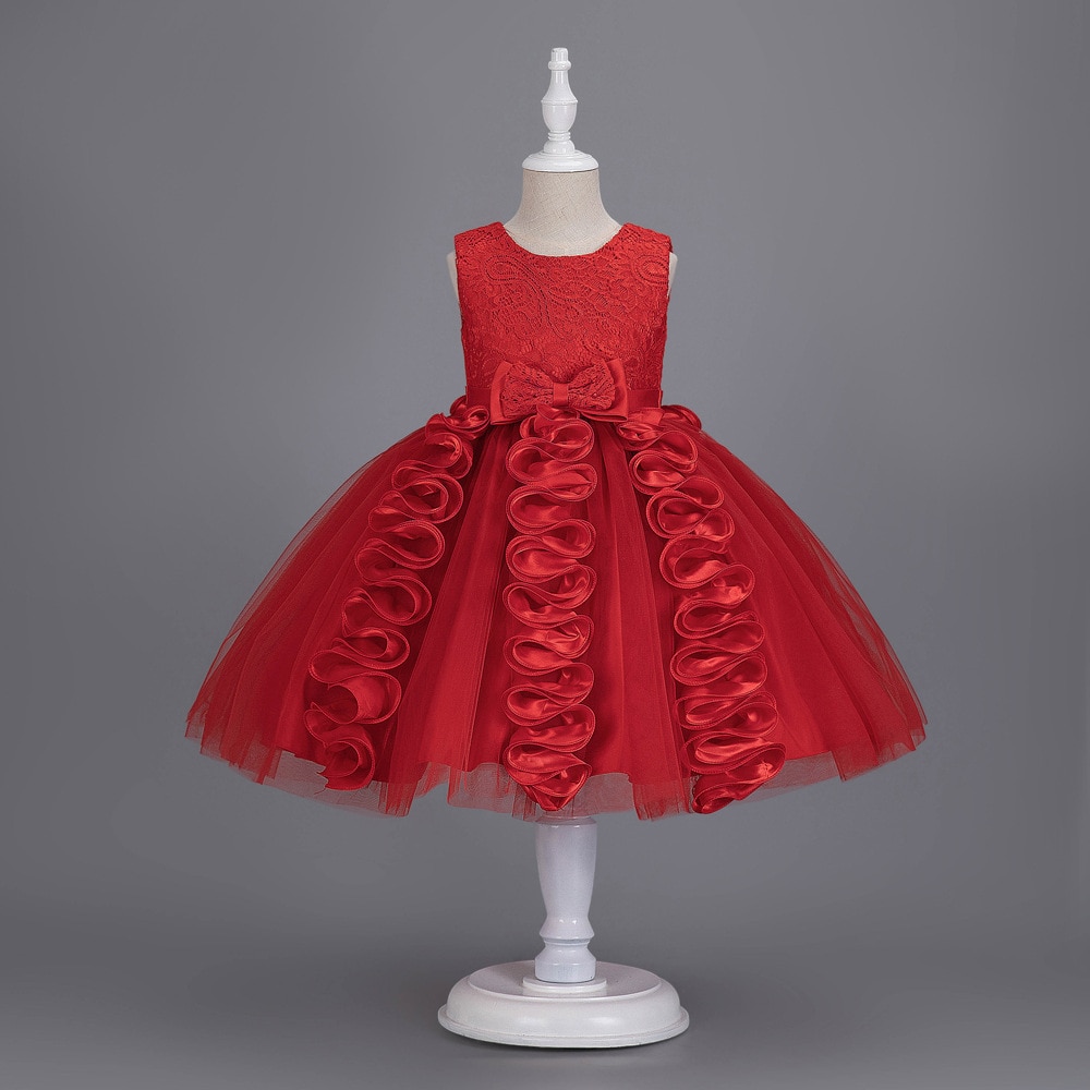 New Flower Children's Lace Children's Dress Irregular Hemline Mesh Poncho Dress Sleeveless Birthday Party Princess Dre