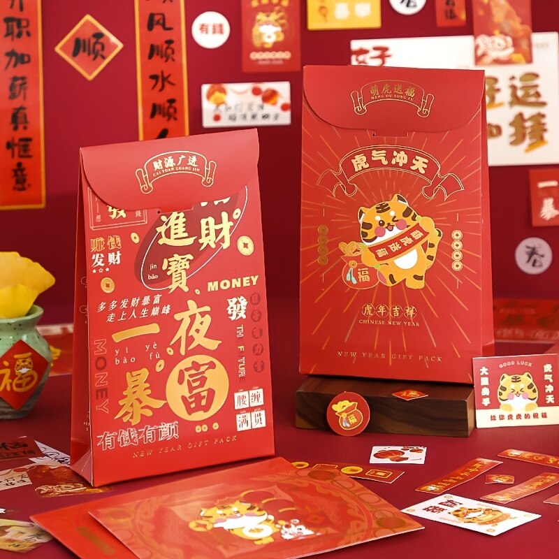 65pcs New Year Stickers Decoration Set Includes Stickers Antithetical Couplet Hongbao And Postcards For 2023 Spring Festival