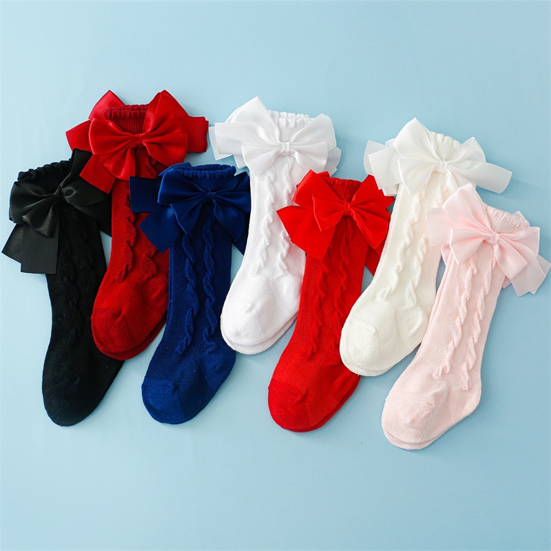 0-7Y Kids Girls Socks Big Bow Knee High Long Baby Stocking Spring Autumn High Quality Fashion Children Accesories Spain Style