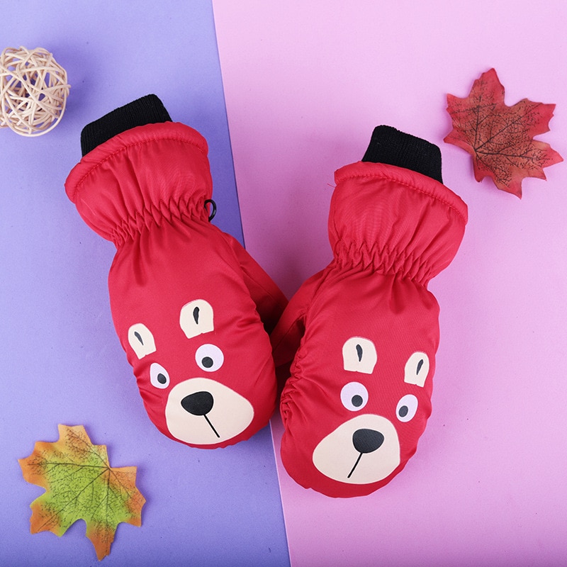 Kids Winter Warm Gloves Windproof for Children Boys Girls Outdoor Gloves Waterproof Baby Cartoon Mittens 3-6Years
