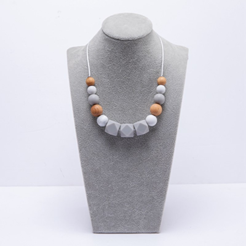 3 Colors Baby Silicone Teething Necklace With Wood PartHandmade Necklace For 4-9 Month Baby ToysFor Baby Teething Necklace 