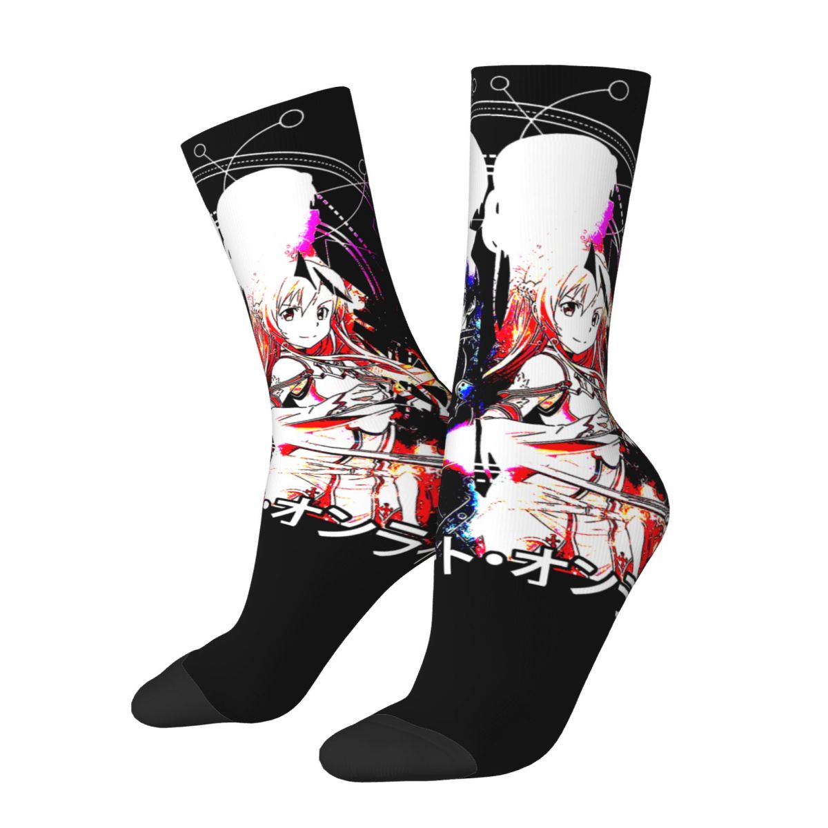 Happy Funny Men's compression Socks Sword Art Online - Kirito And Asuna Vintage Alicization Kirito Anime Series Street Crew