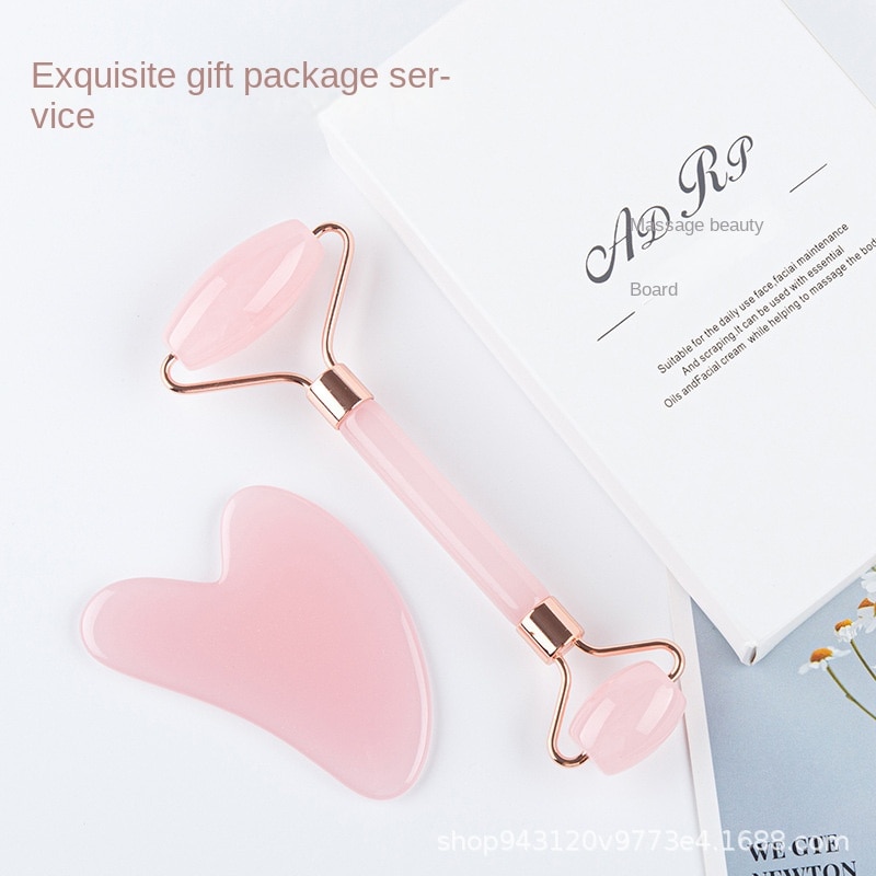 Pink Rose Quartz Jade Massager Roller Gouache Scraper Set Crystal Stone Gua Sha Board Face Roller Skin Care Beauty Tool