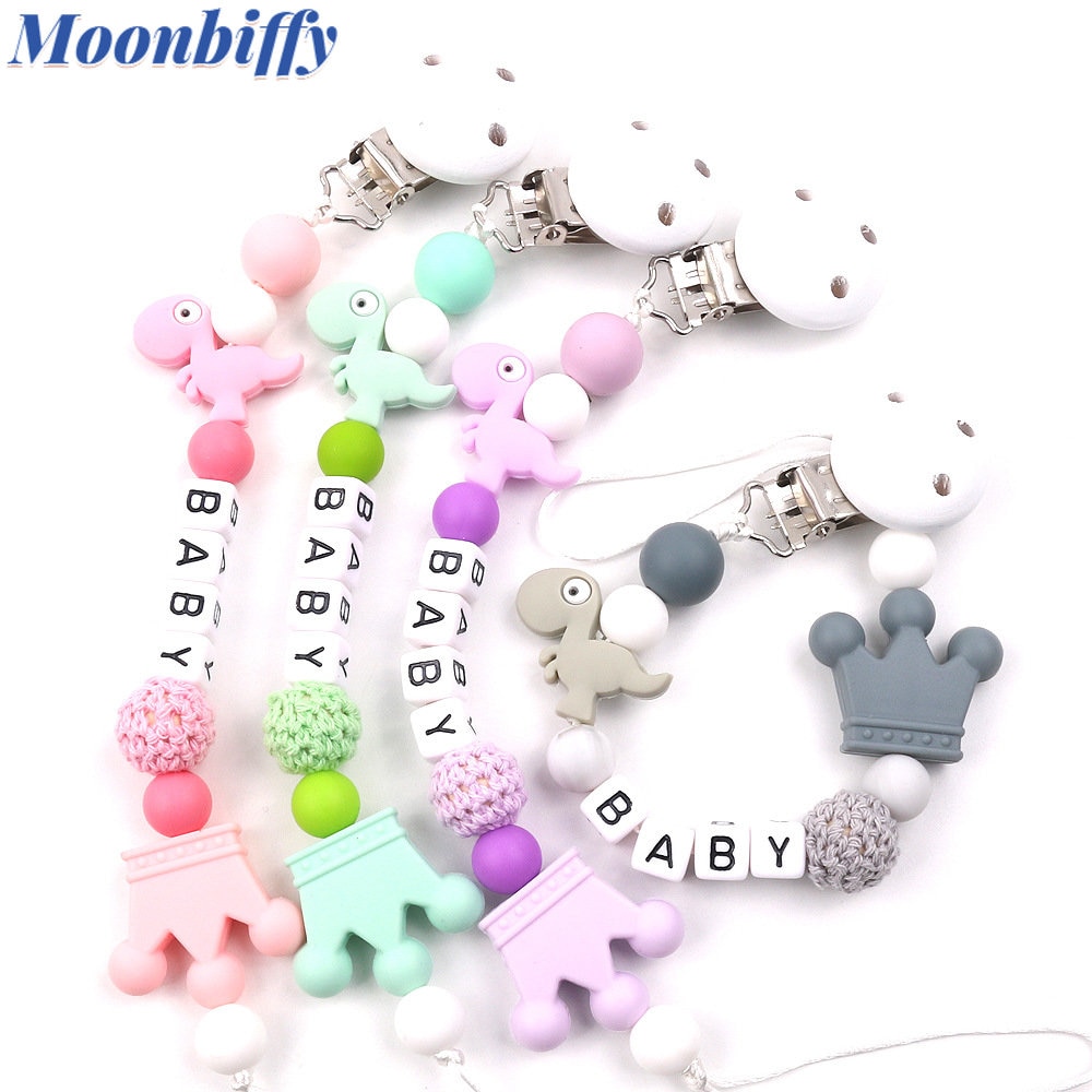 Cute Dinosaur Infant Teethers Baby Silicone Pacifier Clip Chain Animals Nipple Holder Soother String Beads Kids Shower Gifts