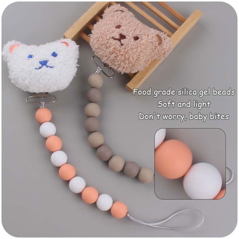 Cute Pacifier Clip for Girl Babies Cartoon Silicone Beads with Clip Chain Teething Toy Baby Newborn Shower Gift A2UB