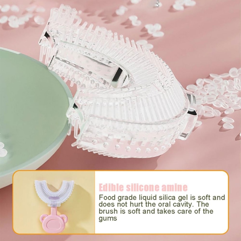 Children’s Toothbrush & Holder Set with Soft Silicone Deep Cleaning Brush for He