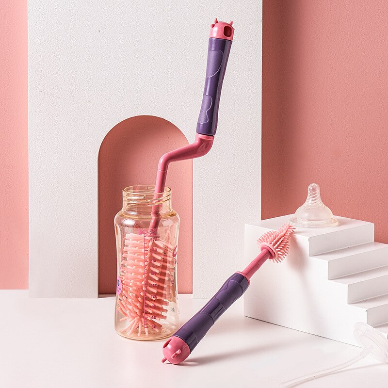 Milk Bottle Brush Silicone Bottle Brush 360 Degree Rotation Baby Pacifier Cup Cleaning Brushes Set Handheld Soft Head Food Grade