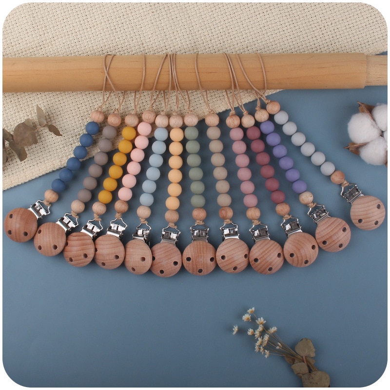 Beech Silicone Chew Beads Pacifier Clips Dummy Chain Newborn Soother Clips Nipple Holder For Babies Teething Toy Baby Teether