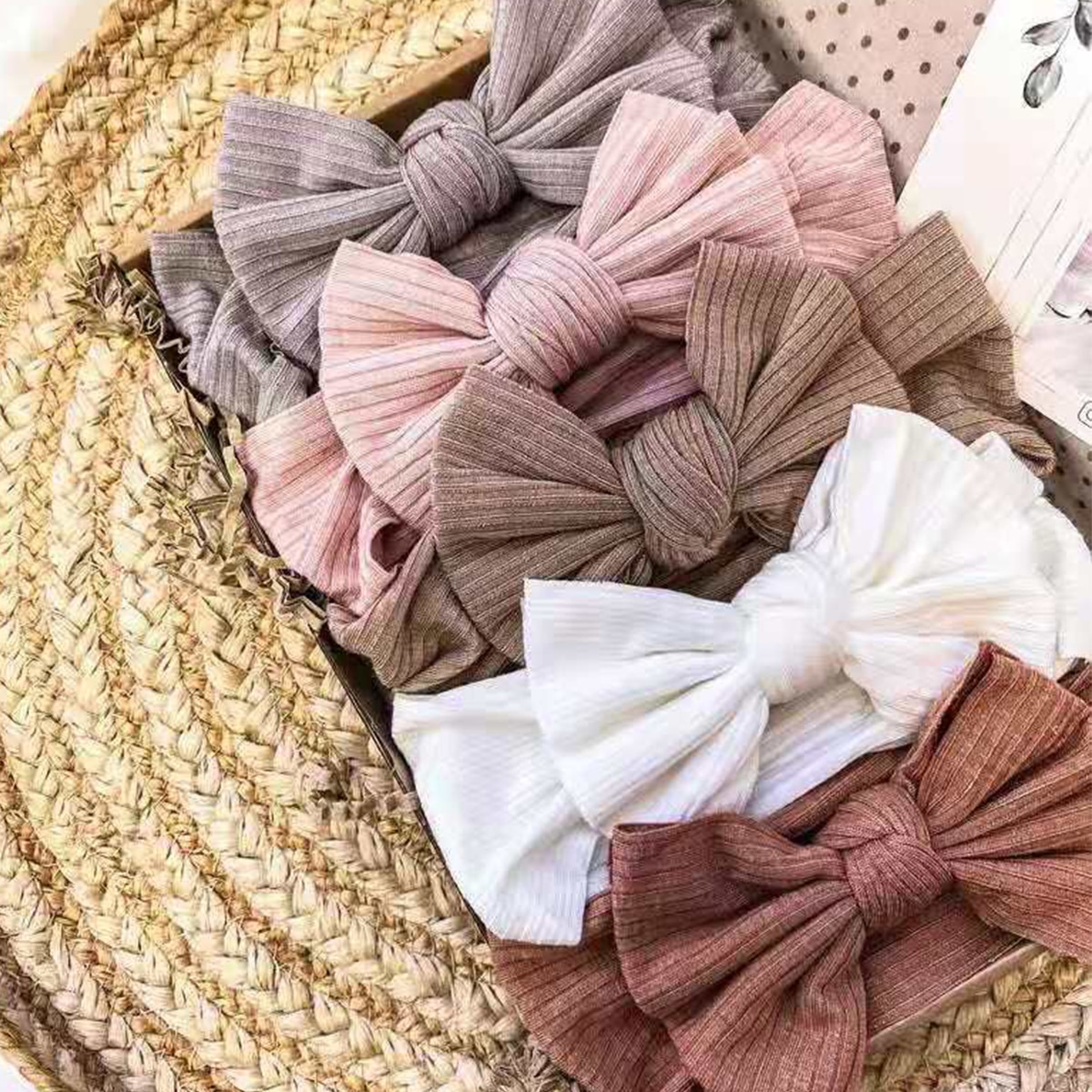 Baby Strip Knitted Headband High Stretch Baby Girl Bow Turban Headband Newborn Large Bow Hair Accessories Infant Solid Headwear
