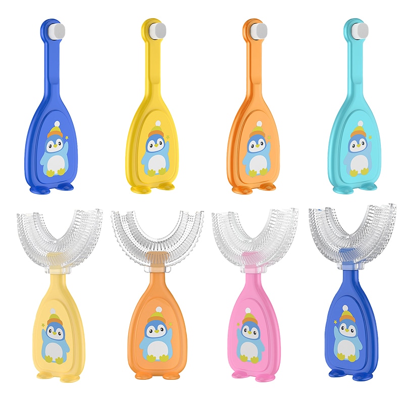 2-12 Years Old Children 360 U-Shape Toothbrush Kids Teeth Oral Care Cleaning Brush Silicone Teeth Toddler Cleaning Tool Cartoon