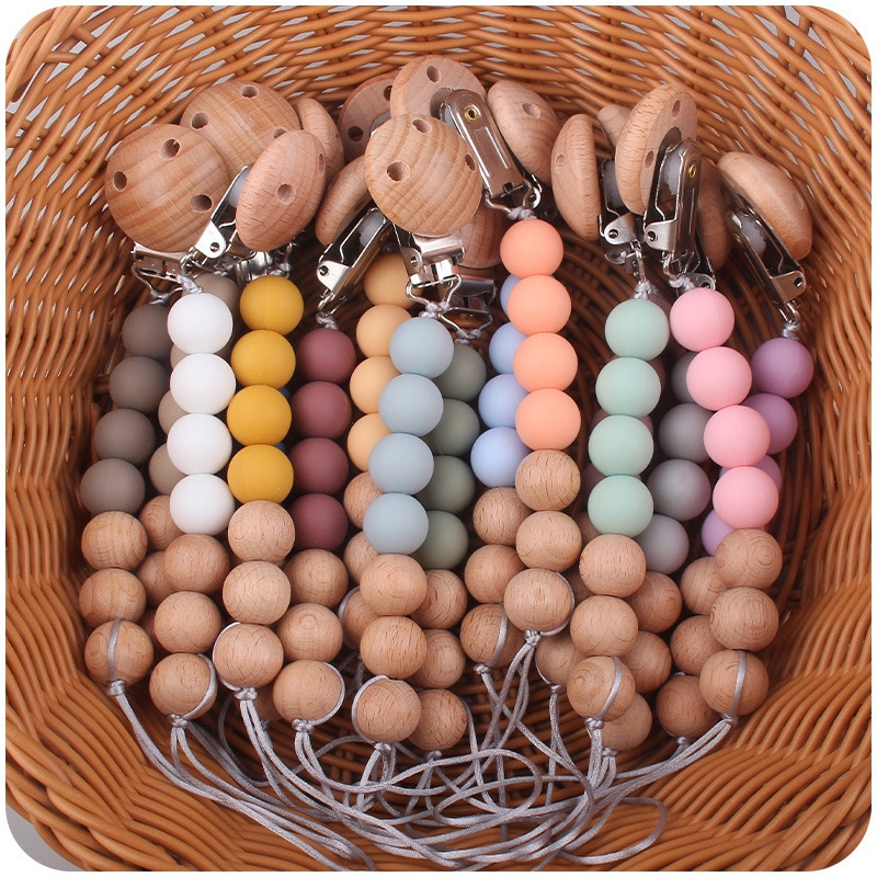 Wood Pacifier Clips Safe Teething Chain Baby Teether Eco-friendly Dummy Clips Holder Personalized Name