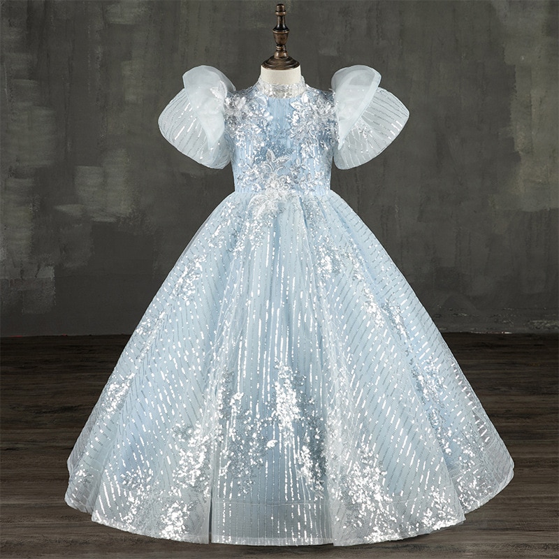 Children Girls Formal Occasion Evening Dresses Long Luxury 2023 Birthday Wedding Party Gown Kids Princess Costume Sequin Dress