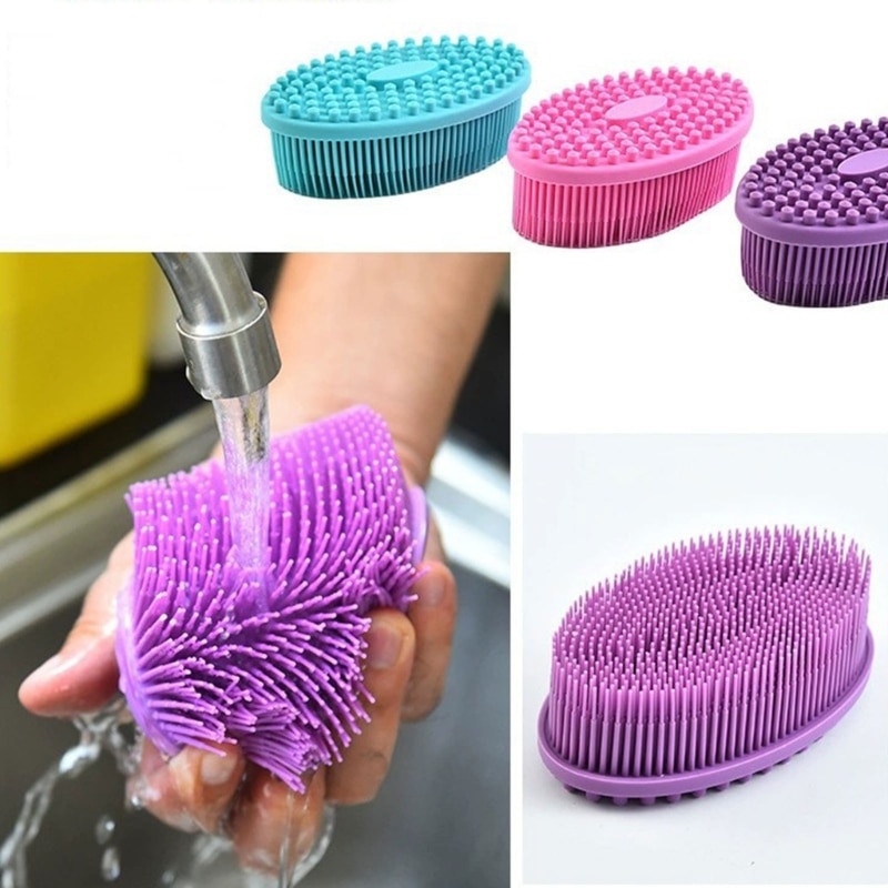 2-IN-1 Silicone Body Scrubber Loofah Soft Exfoliating Body Bath Shower Scrubber Loofah Brush Rich Foam Long Lasting A2UB