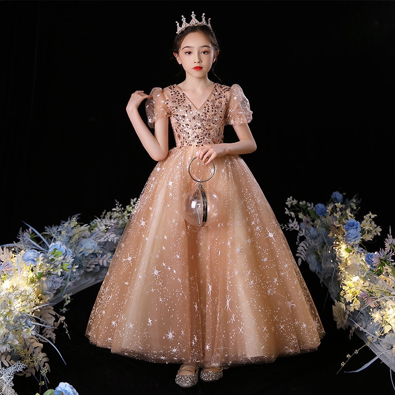 Kids Evening Dresses for Girls Cute Princess Costume Long Luxury 2023 Birthday Party Gown Children Elegant Wedding Formal Dress