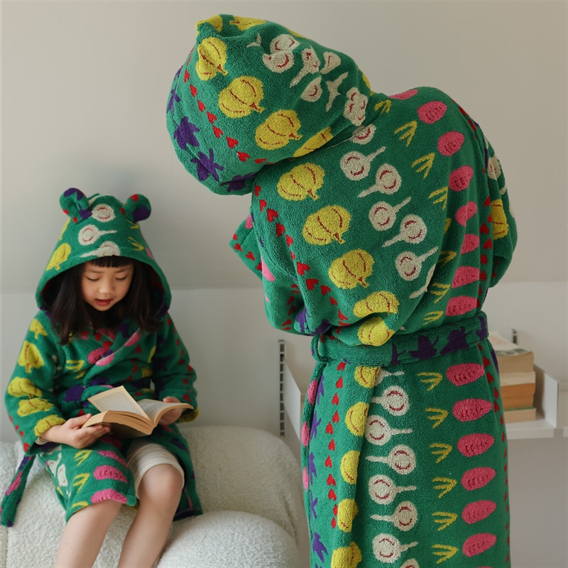 Cute Vegetable Patter Cotton Robe Towel Soft Kids Baby Bathrobe Hoodies Long Sleeve Kimono Sleepwear Coat Bath Blanket Towels