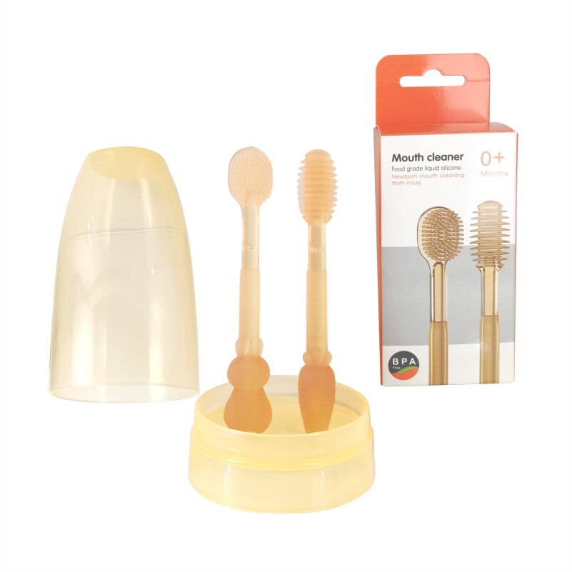Baby Soft Silicone Toothbrush Silicone Tongue Brush Infant Toddler Oral Care Toothbrush Training Teeth Brush Set BPA Free