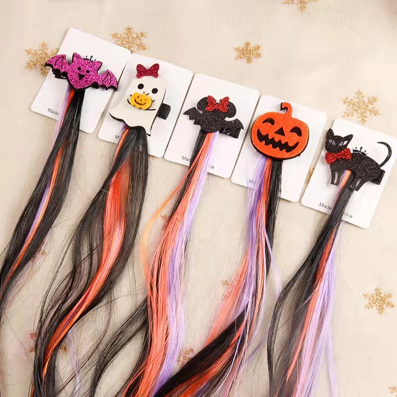 Halloween Hairpins for Children Girls Cat Bat Ghost Pumpkin Fluttering Hair Clips Braid Hair Accessories Children Headwear Gift