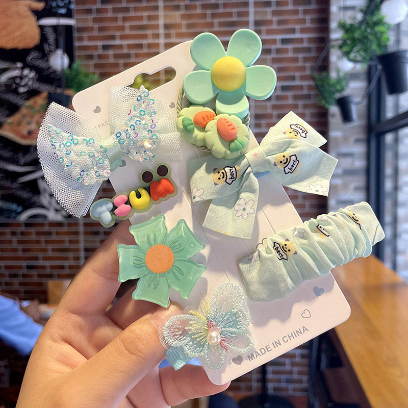 8Pcs Cartoon Bows Flower Girl Hair Clips Sweet Bowknot Floral Elastic Hair Band Tie Rope Kid Hairpin Barrettes Headwear Set