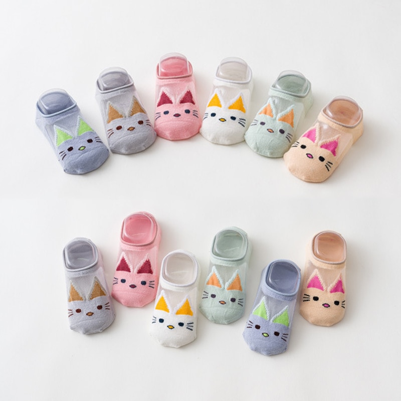 Spring Summer Children Cotton Sleeping Socks Cute Cartoon Cat Anti-slip Stitch Floor Slipper Stockings for Baby Girl Accessories
