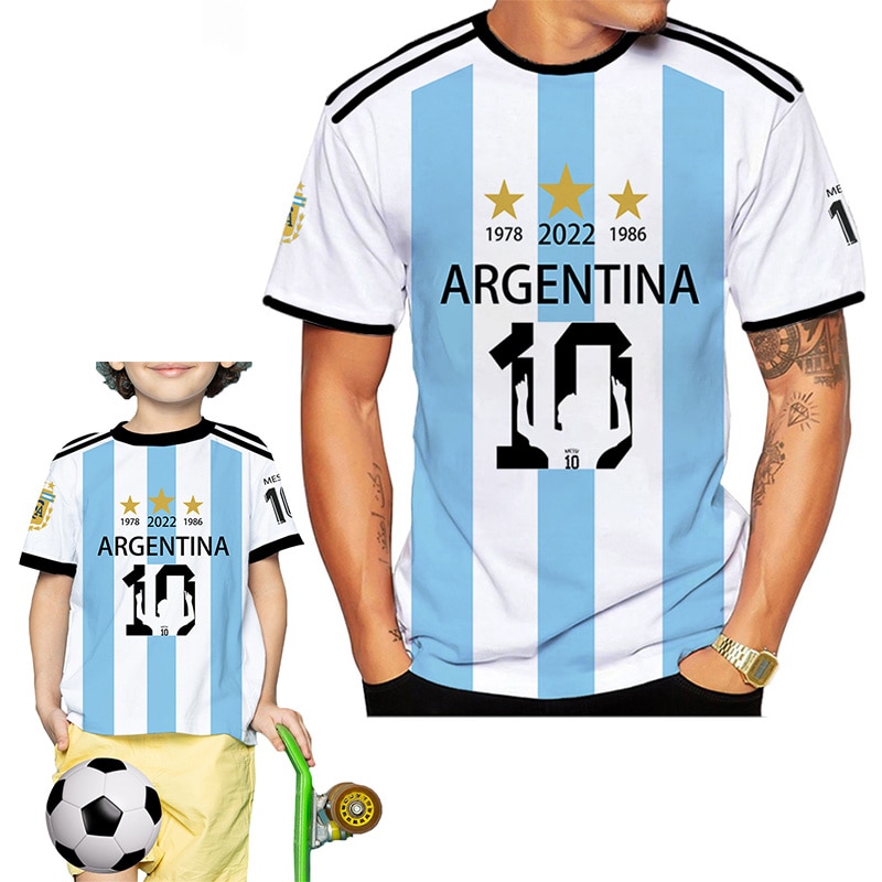 2022 Argentina Number 10 Tops Tee Shirt 3 Stars Jersey Parent-child Clothing T-shirts Men Women Boy Tshirt