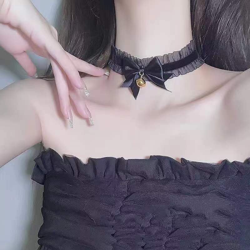 Handmade Lolita Cute Sexy Lace Bowknot Sweet Kawaii Bell Ribbon Plush Bowknot Cosplay Shooting Props Party Clothing Accessories
