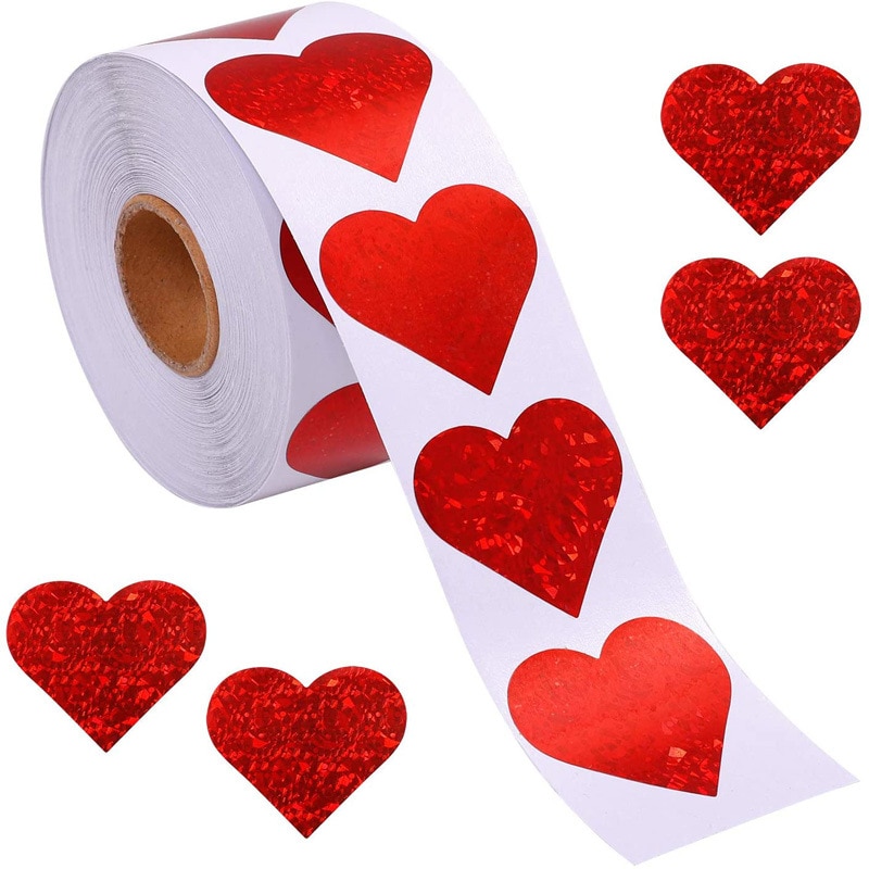 50-500pcs red love shape Valentine's Day paper candy bag packaging sticker gift box packaging bag wedding sticker