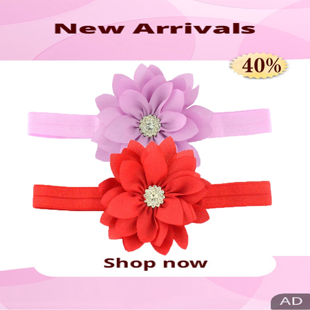 Children's Headband Single Layer Pointed Leaf Lotus Plus Acrylic Drill Chiffon Flower Elastic Headband Baby Hair Accessorie