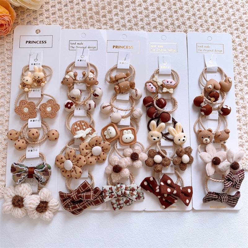 10PCS Mini Baby Hair Band Cute Cartoon Milk Tea Series Bow Hair Band for Toddler Baby Girl Korean Fashion Hair Accessories Girl