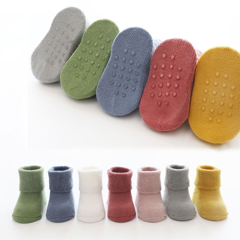 6 Monthes- 3 Years Anti Slip Floor Socks Dispensing Solid Floor Slipper Winter Spring Warm Thick Baby Socks Accessories