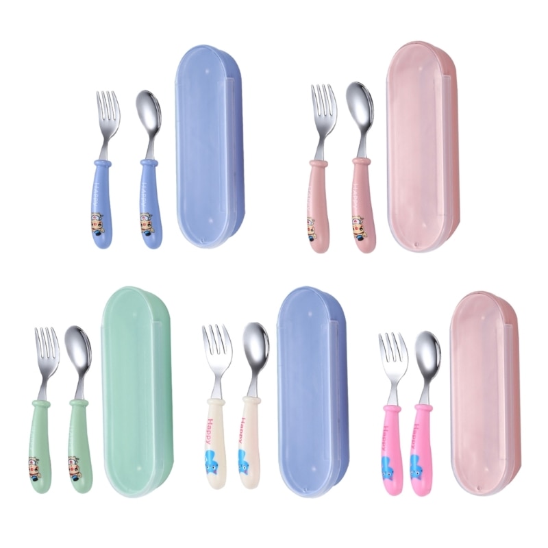 Toddler Cutlery Supplementary Food Feeding Spoon Fork Baby Self Feeding Training Spoon Stainless Steel Kitchen Utensil