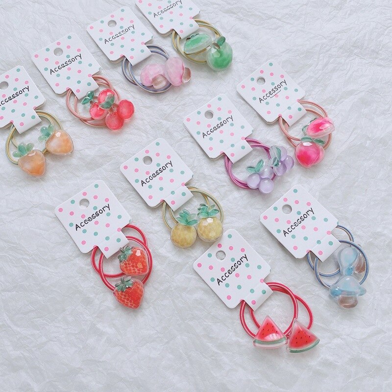 2pcs/set Girls Rubber Elastic Weaving Ring Tie Headband Cute Baby Cartoon Fruit Bobbles Hair Bands for Kids Headwear Accessories
