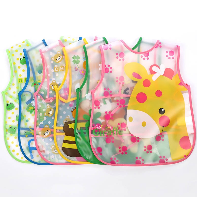 1Pcs Cute Cartoon Pattern EVA Waterproof Kids Rice Apron Baby Rice Pockets Baby Feeding Cloth Baby Bibs Vest Style