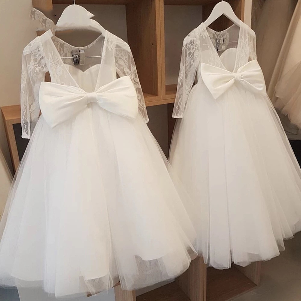 Flower Girls Dresses for Wedding Backless Elegant Kids Birthday Party Pageant Gowns Children First Communion White Lace Dress