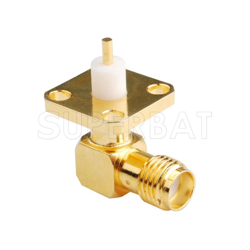 Superbat 10pcs SMA 4 hole Panel Mount Female Right Angle with Extended Dielectric Connector