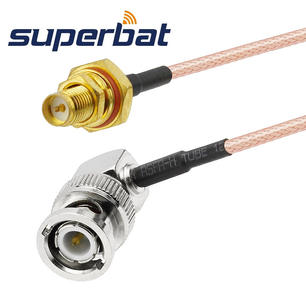 Superbat BNC Plug Right Angle to RP-SMA Jack(with male pin) Pigtail Cable RG316 15cm Jumper Cable