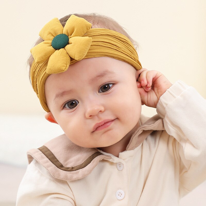 INS Children's Hair Jewelry Jacquard Nylon Hair Band Flower Baby Hair Band Baby Halogen Door Wide Edge Headband