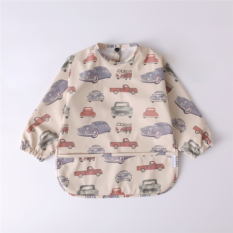 Easy Wear Long Sleeved Bib Baby Toddler Bibs Art Crafts Waterproof Eating Protection Washable Easy Clean Smock for Children