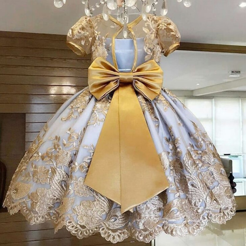 Flower Elegant Princess Dresses for Girls Embroidery Vintage Carnival Party Court Dress 4-10 Yrs Children Ceremony Ball Gown