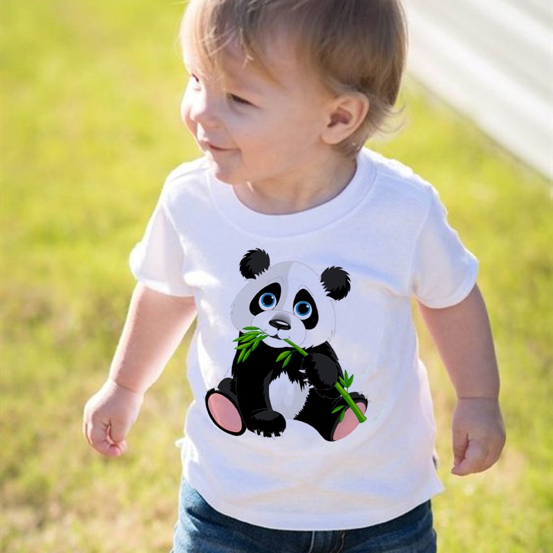Cute Panda Printed Dinosaur T-shirt for Boys Girsl Summer Outfit Tops Kids Casual T Shirt Kawaii Children Short Sleeve Clothes