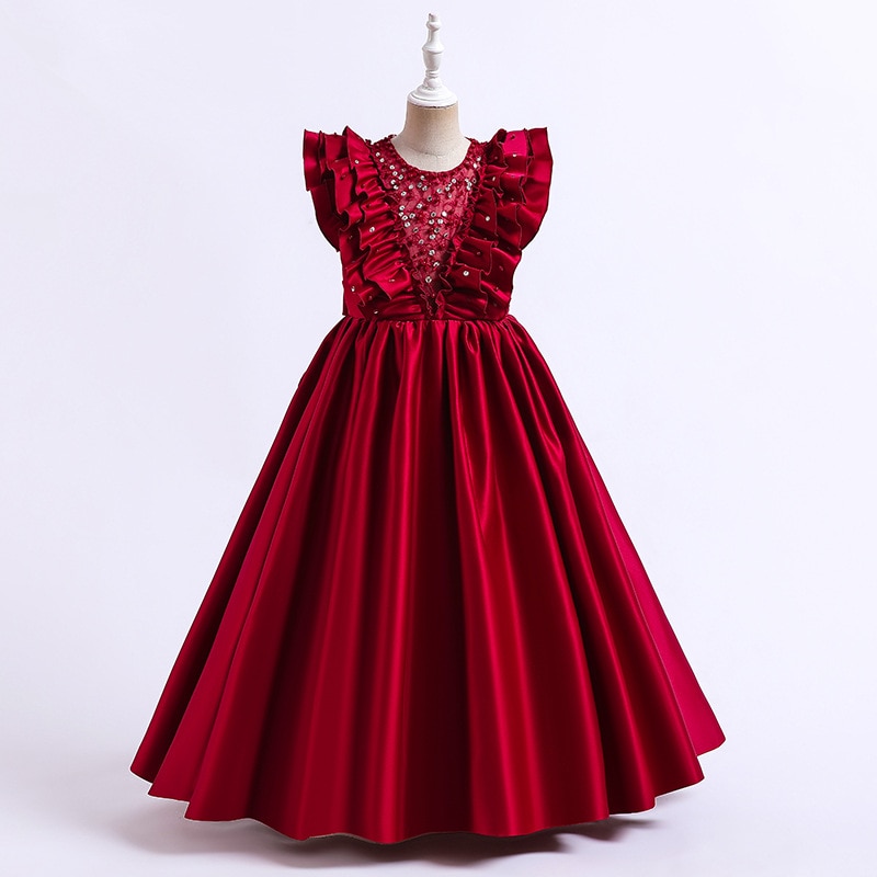Hot Sale Girls Birthday Dress Children Beaded Dress Halloween Piano Host Performance Evening Dress