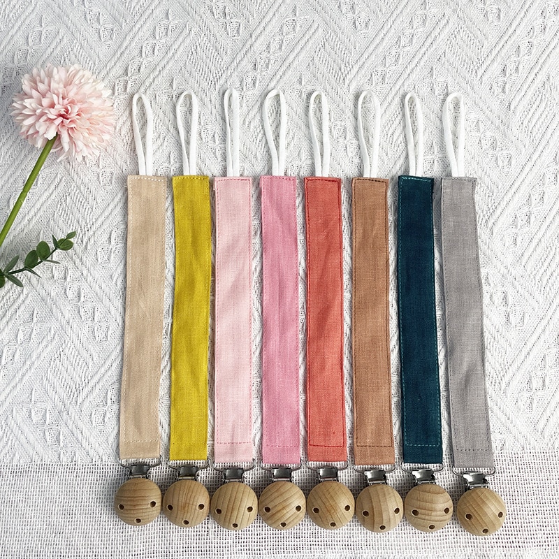 Baby Pacifier Clip Solid Linen Cotton Pacifier Chain Newborn Dummy Clip Nipple Holder Children Pacifier Clip Soother Holder