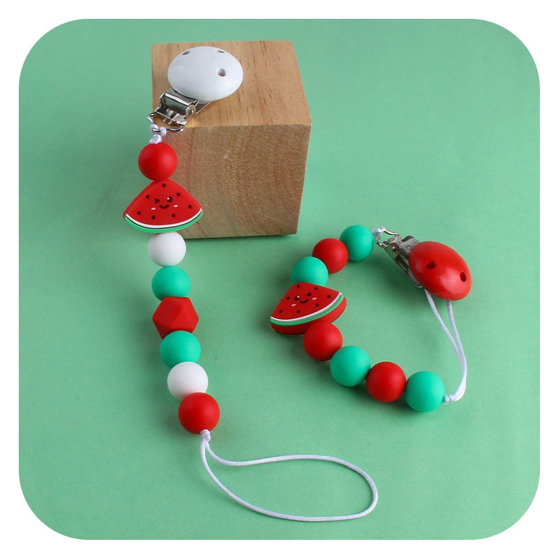 Baby Product Pacifier Clip Soothing Silicone Beads Watermelon Pacifier Chain Infant Chewing Teether Anti-drop Nipple Dummy Clips